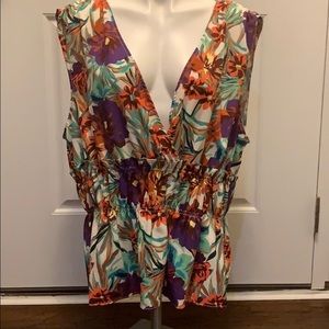 Gibson Latimer- Floral Print Sleeveless Peplum Top